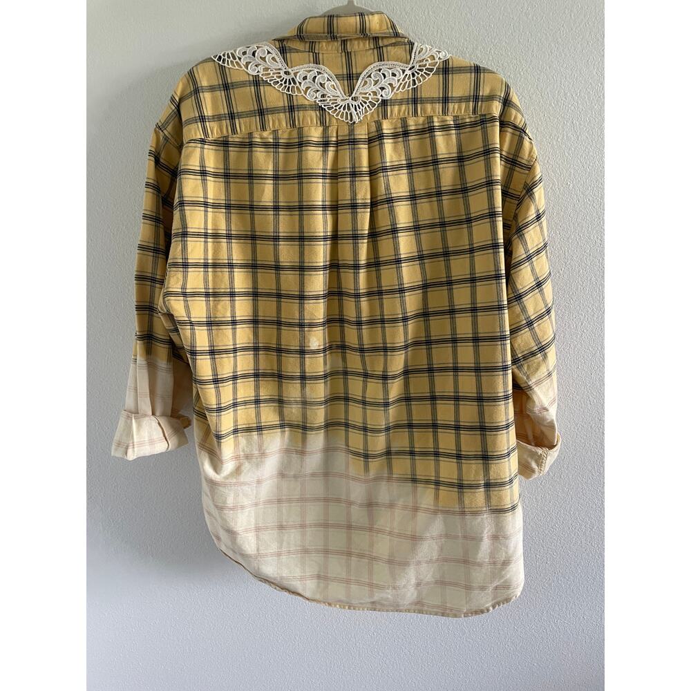 Vintage Alexander Julian Plaid Lace Upcycled Shirt XL Boho Cottagecore - Picture 9 of 10